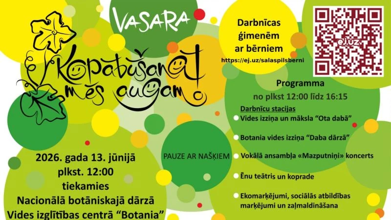 Salaspilī 13. jūnijā notiks ģimeņu pasākums Kopābūšanā mēs augam