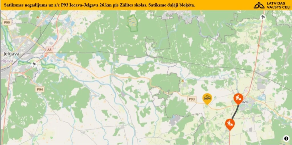 Smaga avārija uz Iecavas–Jelgavas šosejas pie Zālītes
