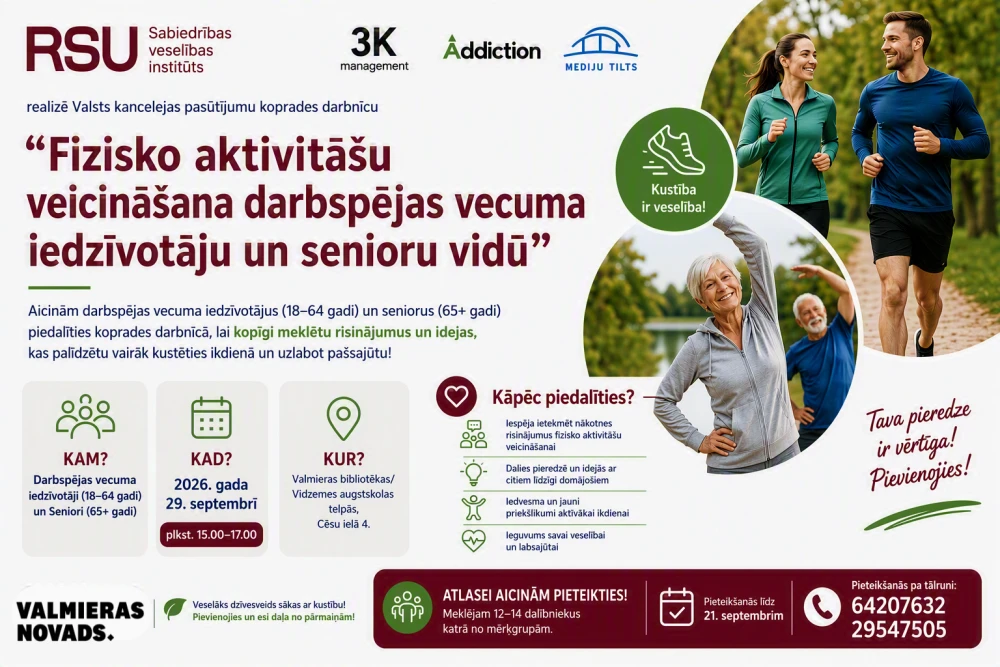 Valmierā meklēs risinājumus iedzīvotāju fiziskās aktivitātes celšanai