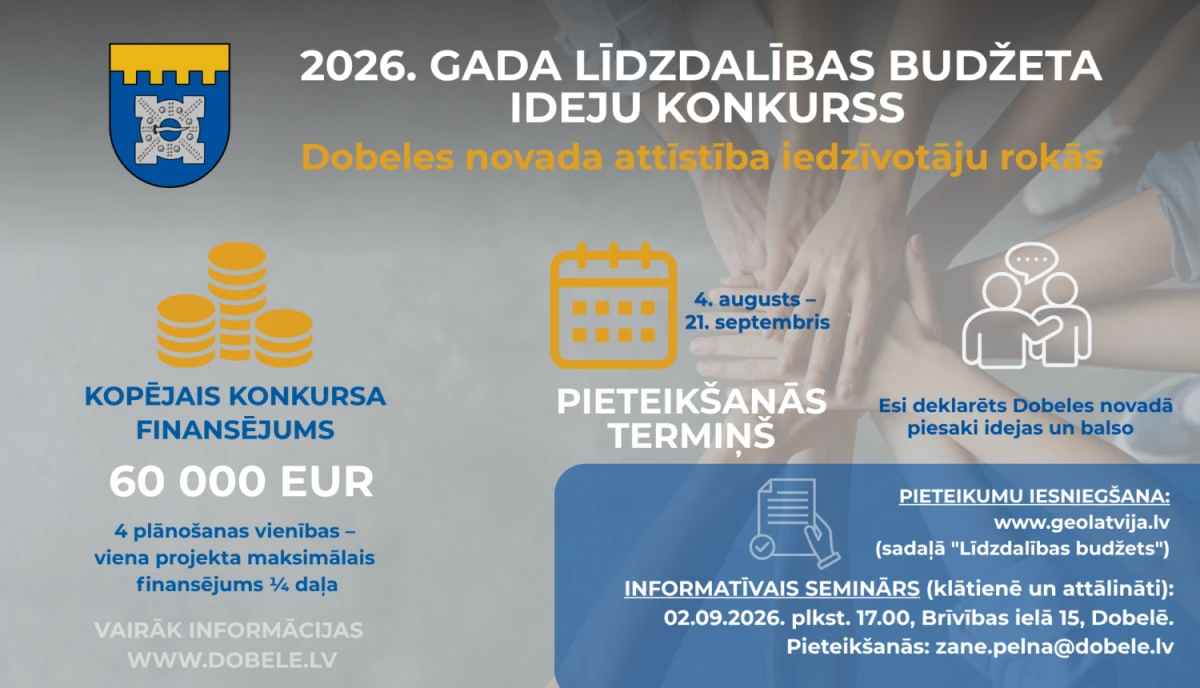Dobeles novadā izsludina 60 000 eiro līdzdalības budžeta konkursu