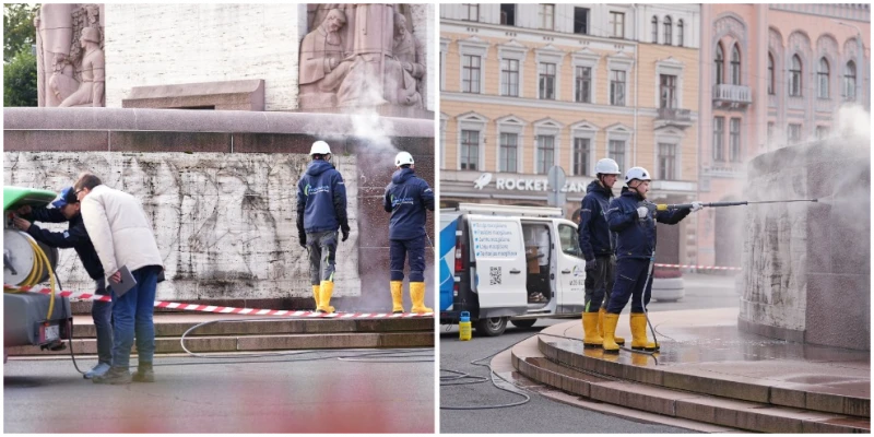 В Риге начали очистку Памятника Свободы перед 18 ноября